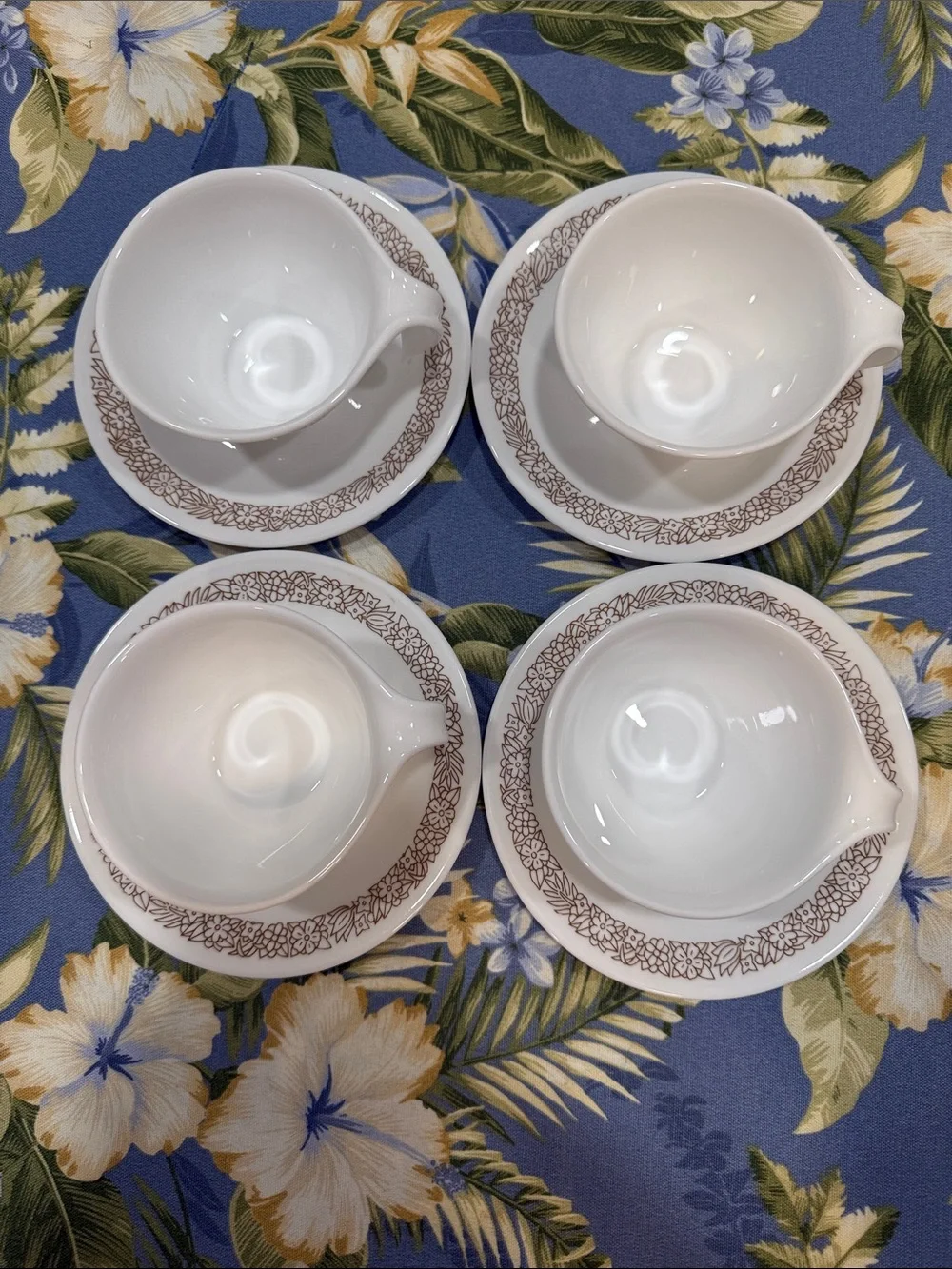 Corelle set of four tea cups and saucers Woodland design